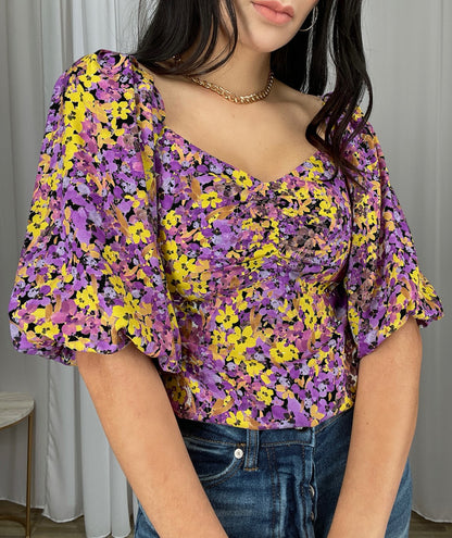Orchid Floral Puff Slv Top