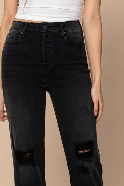Charcoal High Rise Distressed Tracy Straight