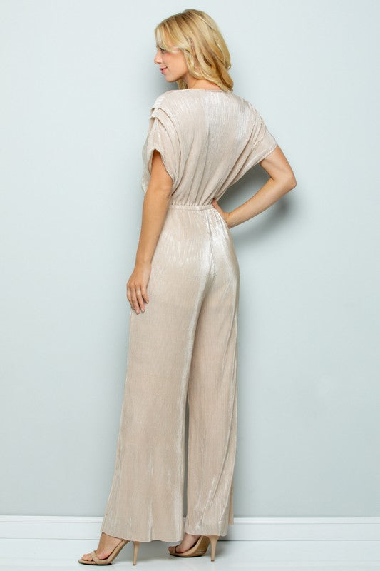 Gold Metallic Pleated Jumpsuit