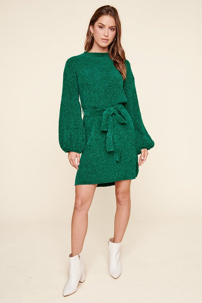 Emerald Puff Slv Chenille Mini Dress