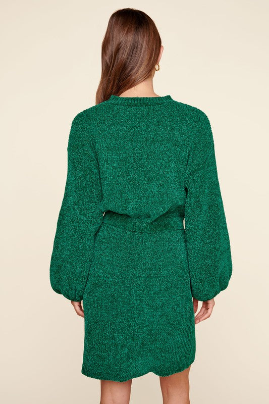 Emerald Puff Slv Chenille Mini Dress