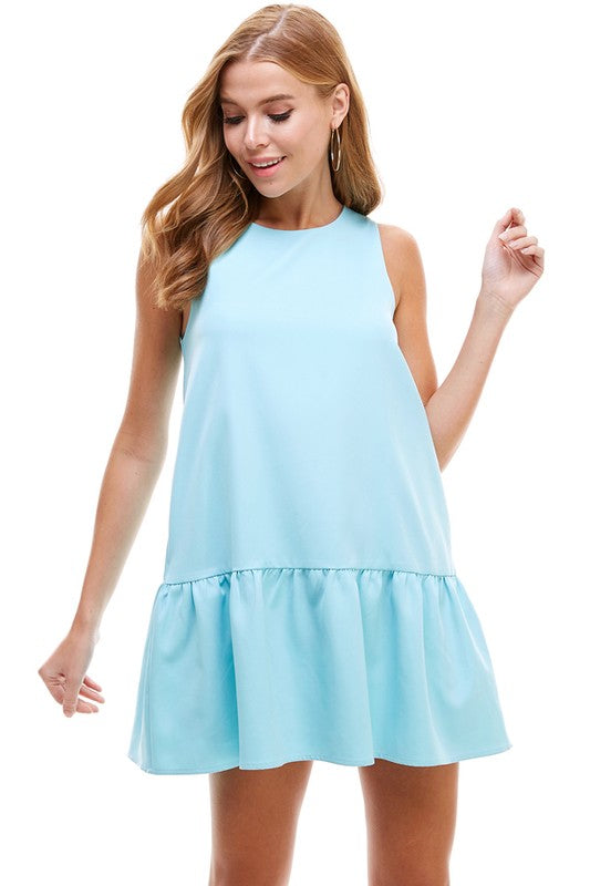 Lt Blue S L Drop Waist Ruffle Hem Dress