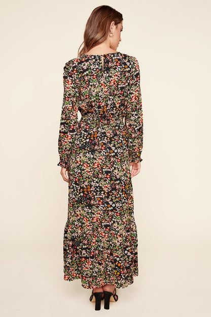 Black Multi Wildflower Malta Midi Dress