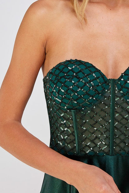 Emerald Strapless Sequin Gown
