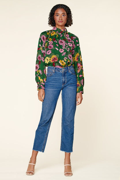 Green Floral Mock Neck Everly Blouse