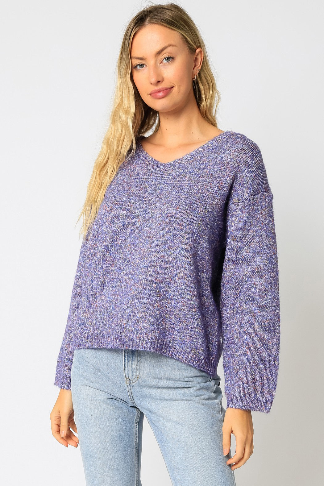 Purple Vneck Knit Sweater