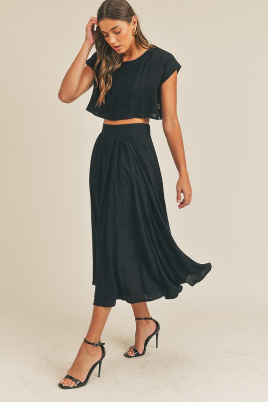 Black Crop Top & Midi Skirt Set