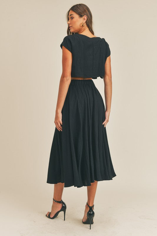Black Crop Top & Midi Skirt Set