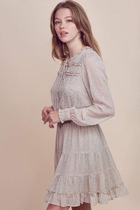 Sand Gold Speckled Ruffle Dress