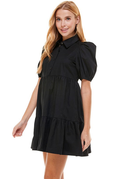 Black S/S Poplin Collar Dress