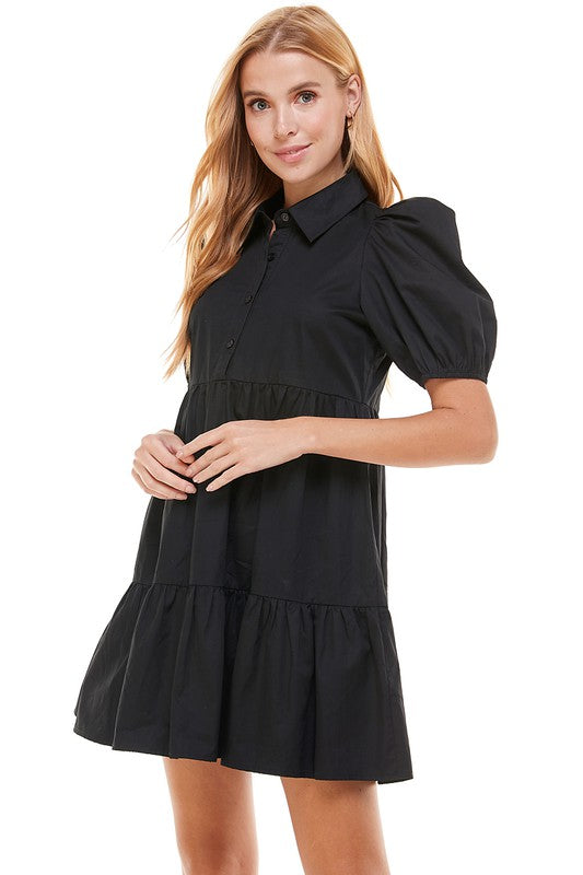 Black S/S Poplin Collar Dress