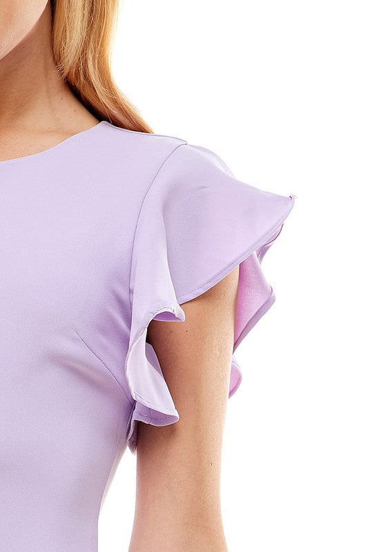 Lavender Asymmetrical Ruffle Shldr Sheath Dress
