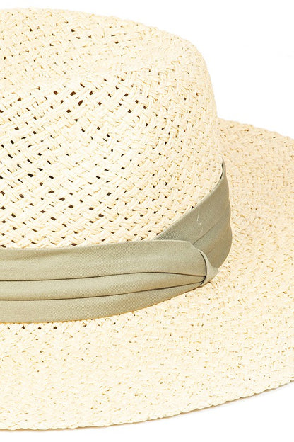 Ivory Green Band Straw Hat