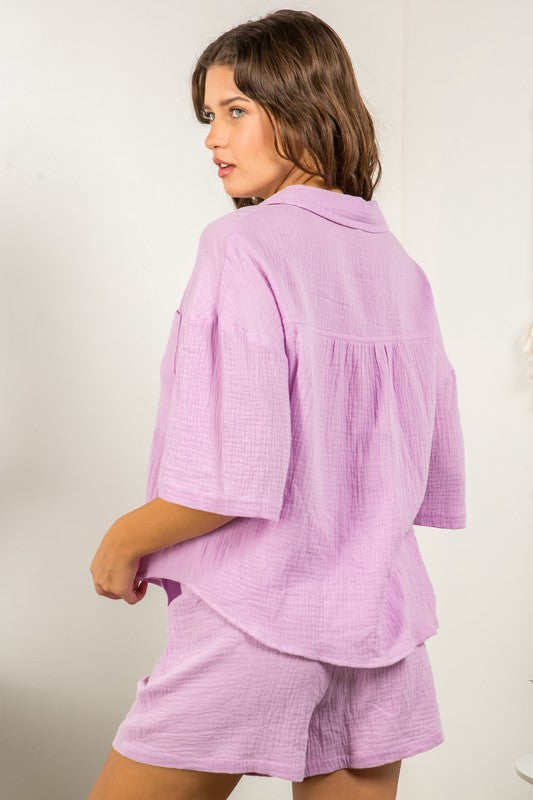Lavender Oversized Button Down Top