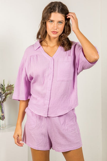 Lavender Oversized Button Down Top