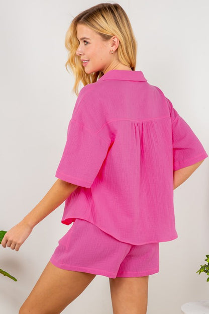 Fuchsia Oversized Button Down Top