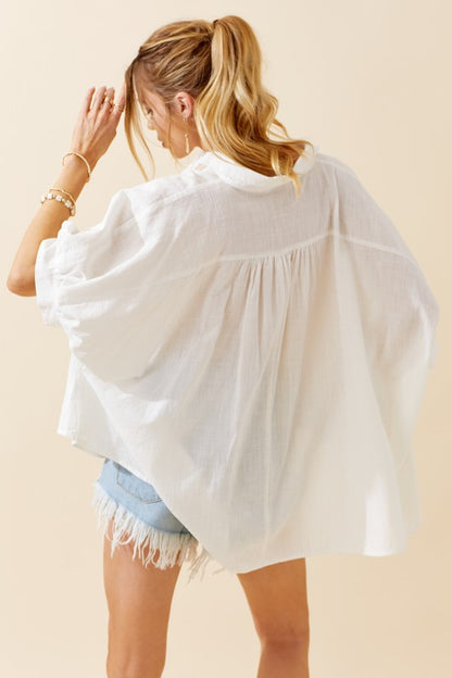 White Oversized Button Down Top