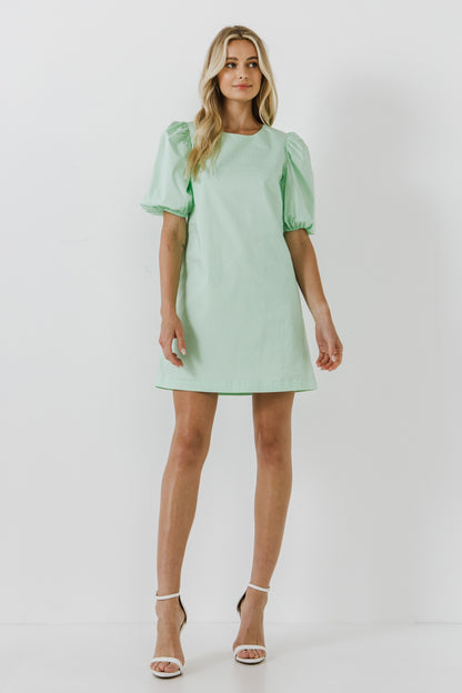 Green Puff Slv Mini Dress