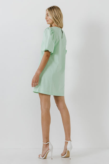 Green Puff Slv Mini Dress