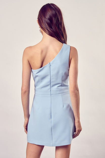 Milky Blue Asymmetric One Shldr Dress