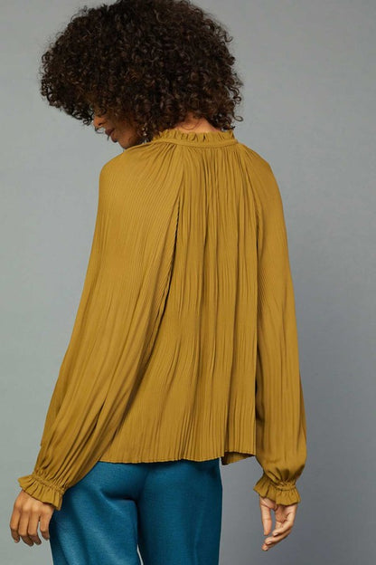 Olive L/S Ruffle Pleated Blouse