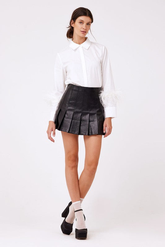Black Vegan Leather Pleated Skirt