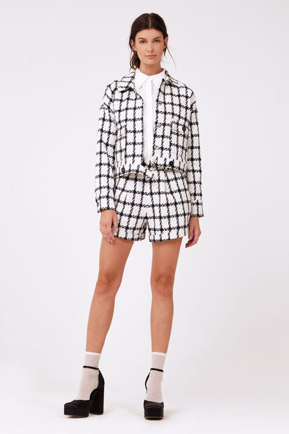 Ivory/Black Tweed Checkered Shorts