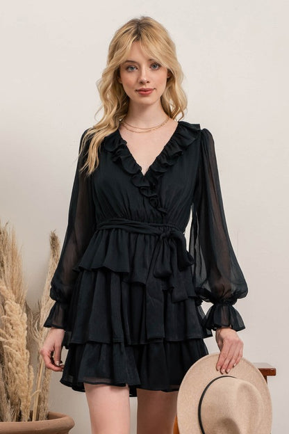 Black Asymmetrical Tiered Dress