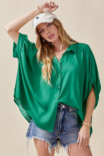 Jade Oversized Satin Button Down Top