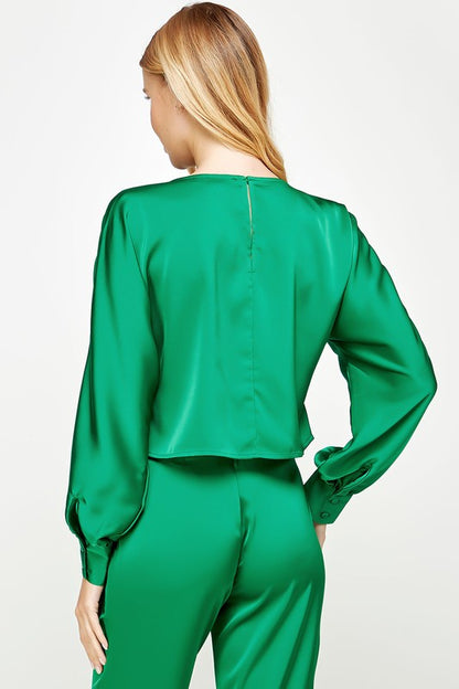 Emerald Satin Cropped Top