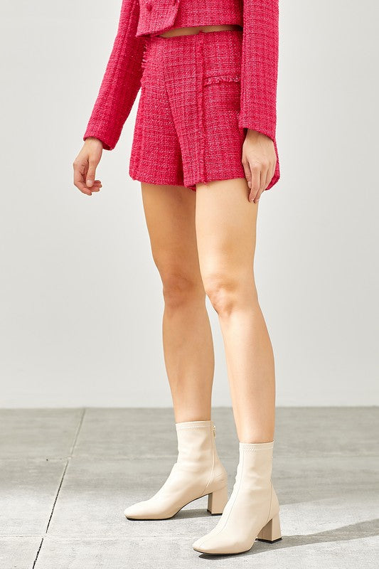 Deep Pink Tweed Shorts