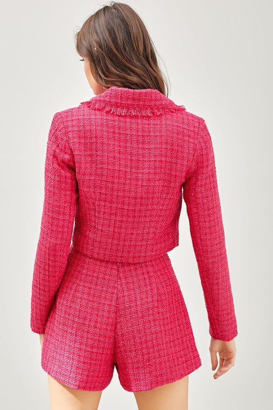 Deep Pink Tweed Cropped Jacket