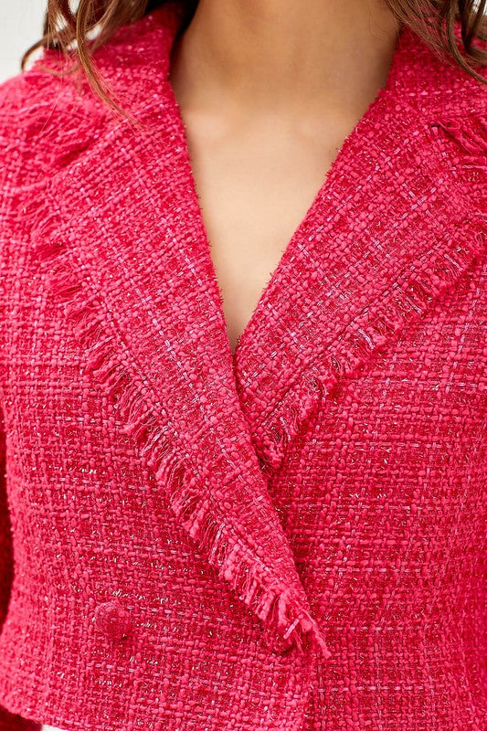 Deep Pink Tweed Cropped Jacket