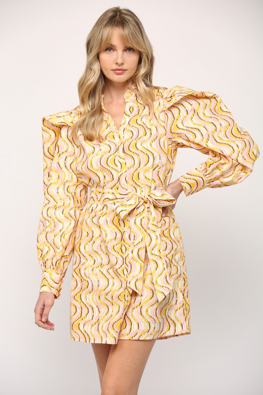 Ivory Multi Abstract Puff Slv Dress