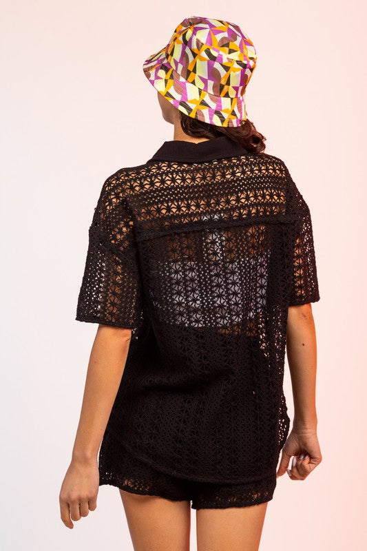Anna Rose Crochet Lace Top in Black