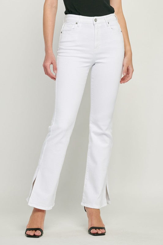 White Side Slit Bootcut Jeans