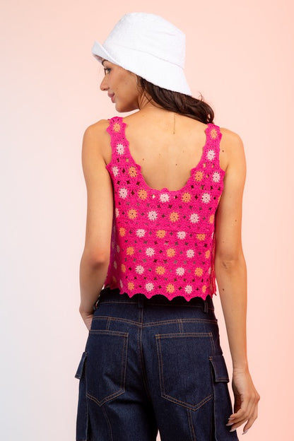 Pink S/L Crochet Tank Top