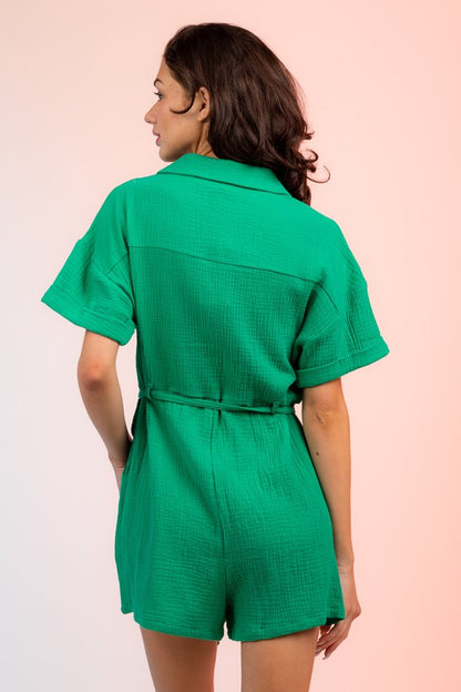 Kelly Green S/S Belted Romper