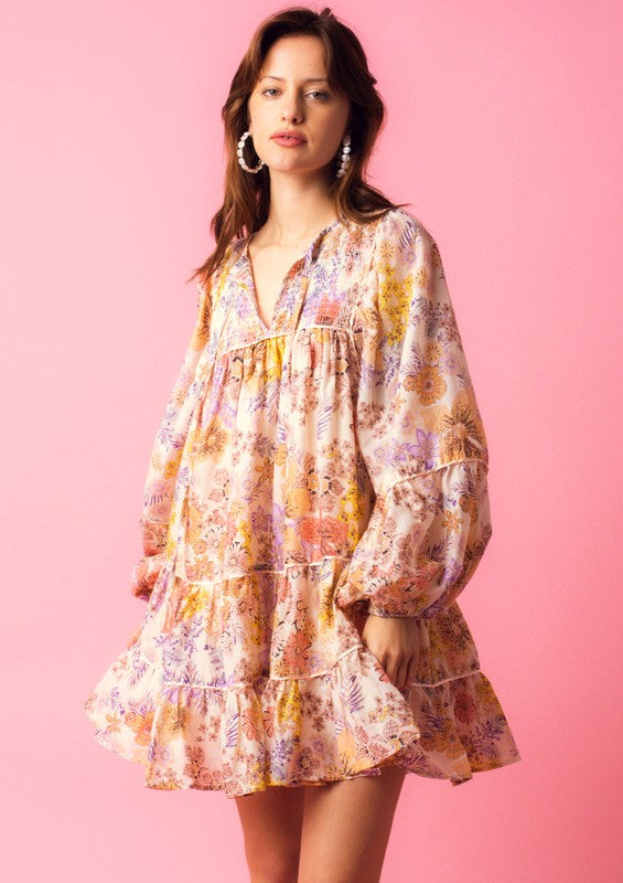 Blush/Lilac Floral L/S Dress