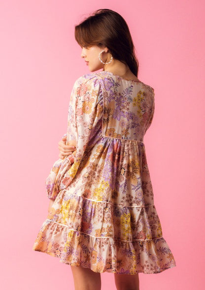 Blush/Lilac Floral L/S Dress
