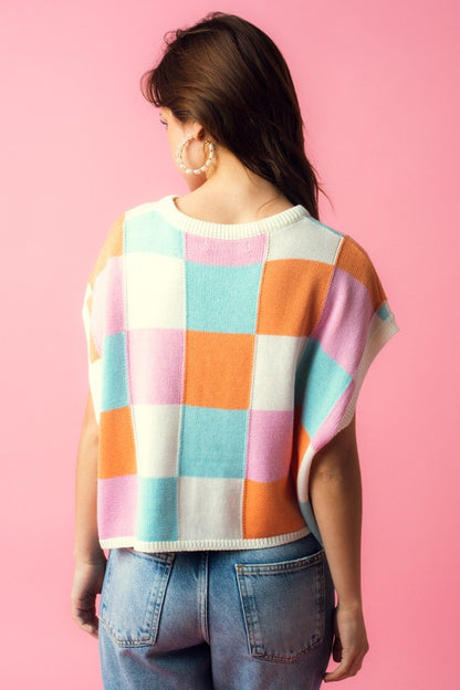 Coral/Blue/Pink Colorblock Sweater Tank