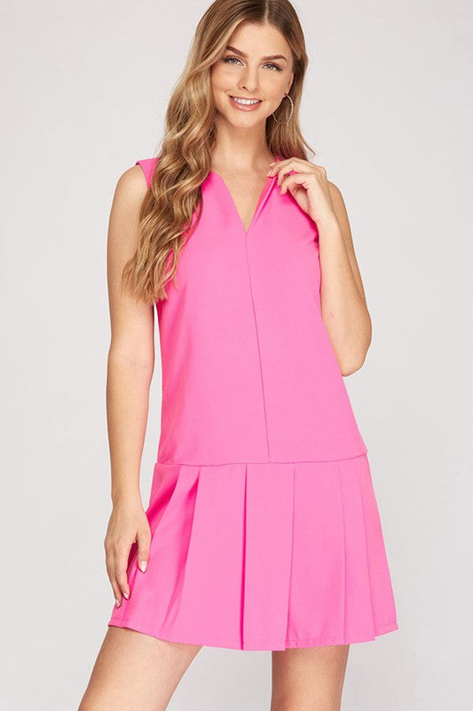 Hot Pink Sleeveless Varsity Mini Dress