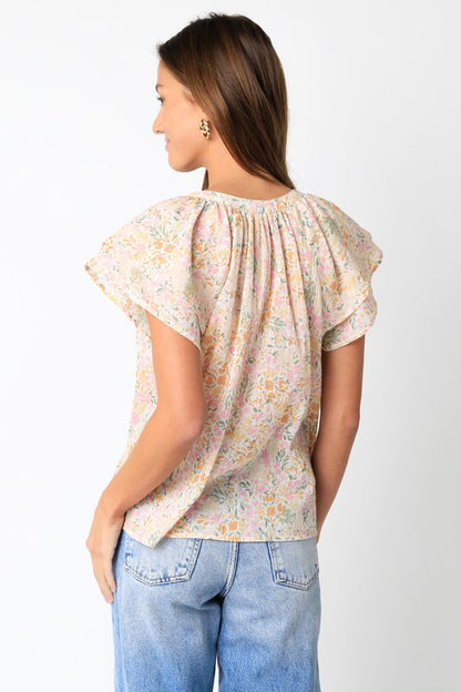 Cream Pink Floral Izara Top