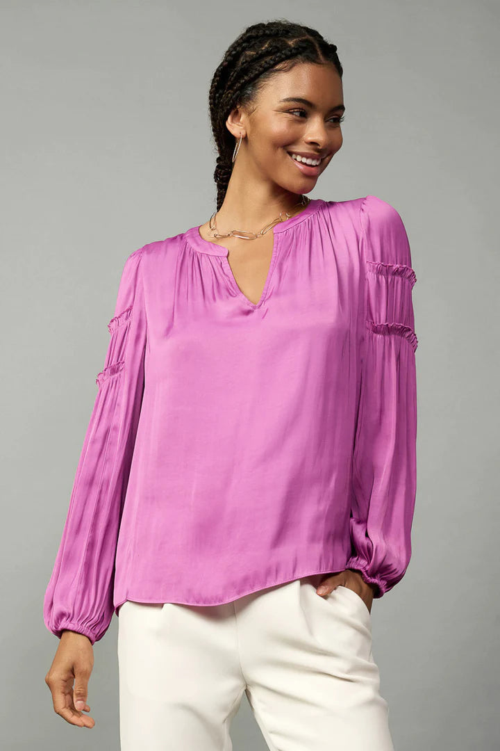 Mulberry Pink Tiered Ruffle Slv Top
