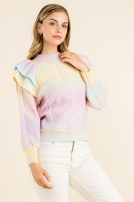 Pink Ombre Ruffle Knit Sweater
