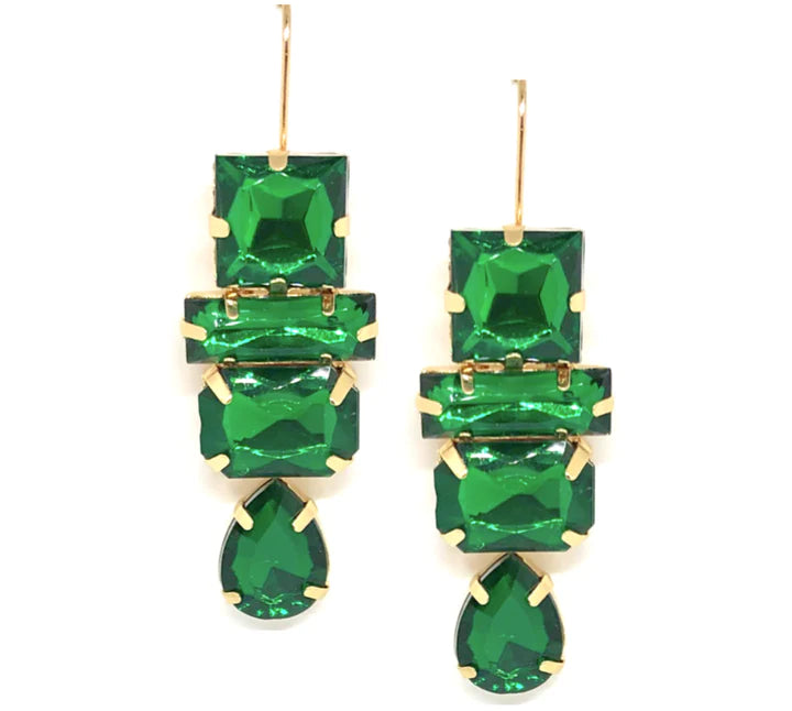 Green Deco Gem Drop Earrings