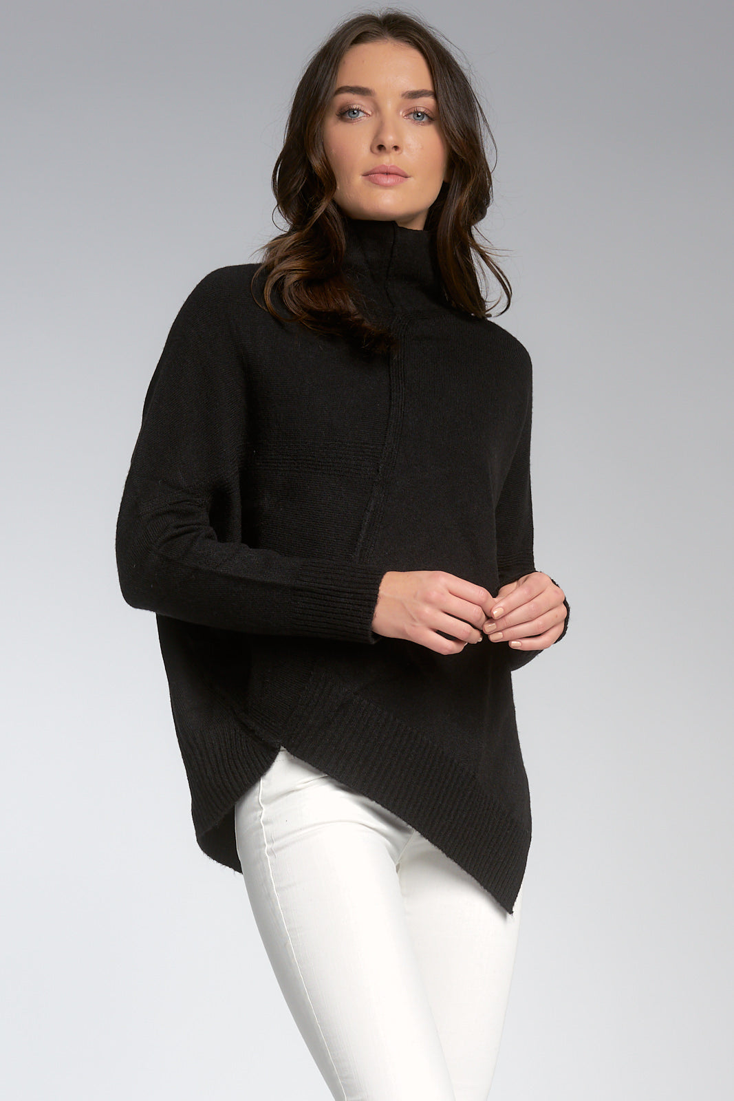 Black Asymmetrical L/S Turtleneck Sweater