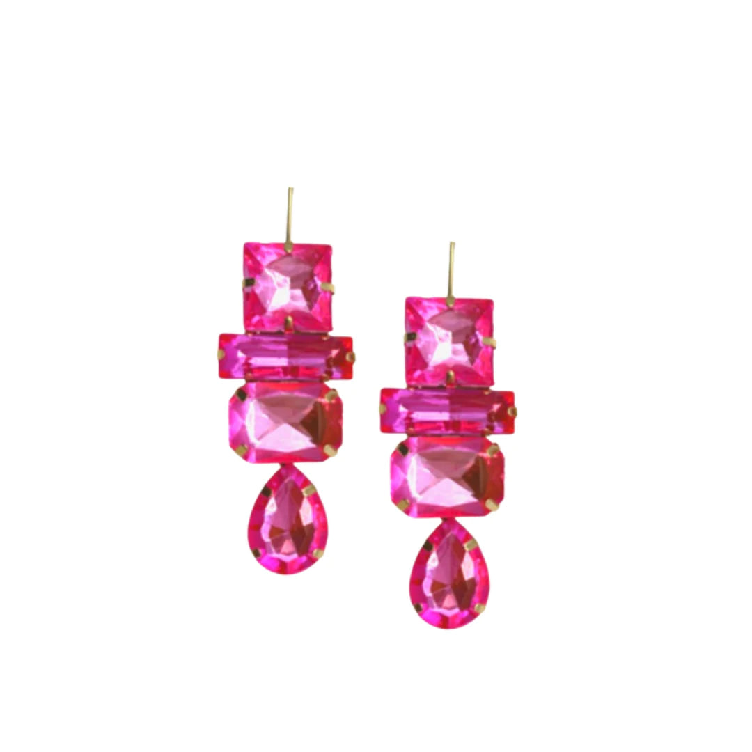 Hot Pink Deco Gem Drop Earrings