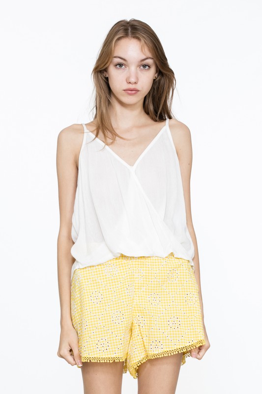 Yellow Checkered Lace Trim Short