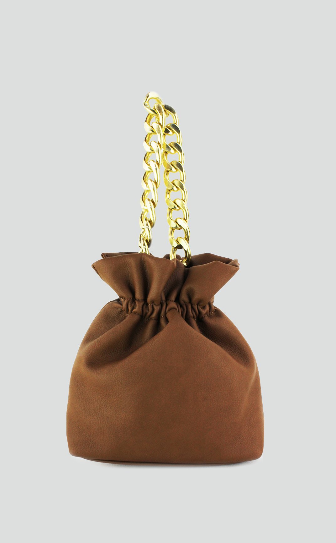 Brown Bucket Bag w/ Gold Chain Handle